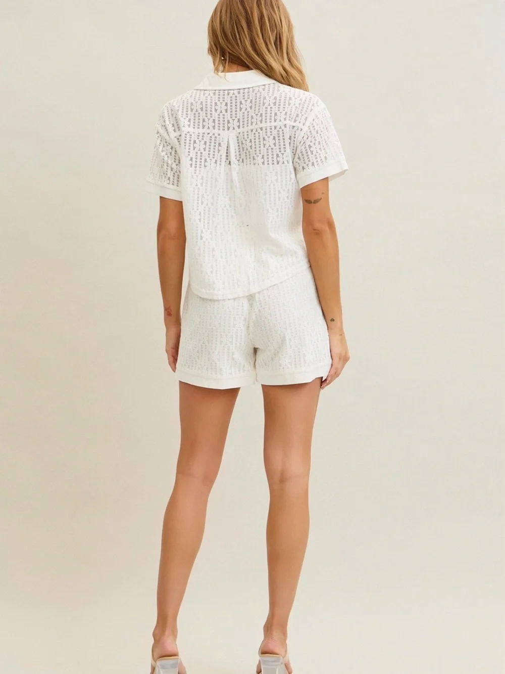 Premium Boutique Lace Shirt And Shorts Set